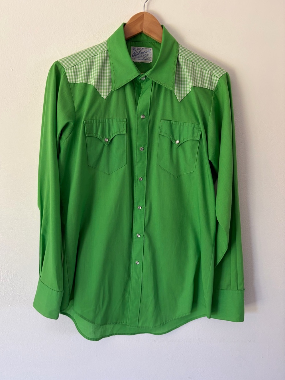 Rockmount Ranch Wear Tru-West Green Gingham Pearl Snap Vintage Western Shirt